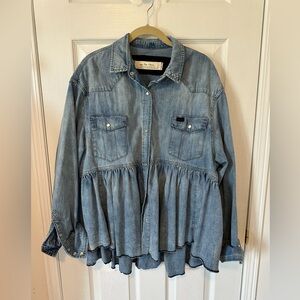 We The Free ruffled denim shirt jacket.